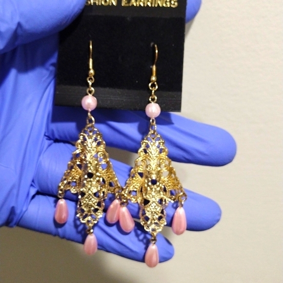 Women's Gold-tone Filigree Design 3.5" Long Beaded Drop Dangle Earrings, #1 - Picture 1 of 6
